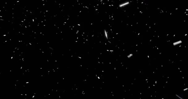Falling Silver Metallic Glitter Foil Confetti Animation Movement Black Background — Stock Video