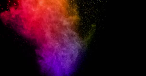 Abstrakt Riktiga Multicolor Pulver Explosion Svart Bakgrund Slowmotion — Stockvideo