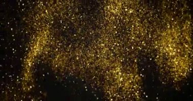 Noel altın gradyan pırıltılı glitter patlama toz parçacıkları arka plan çağlayan slow motion, tatil mutlu yeni yıl ve Sevgililer günü aşk düşen aşağı akan bokeh ile,