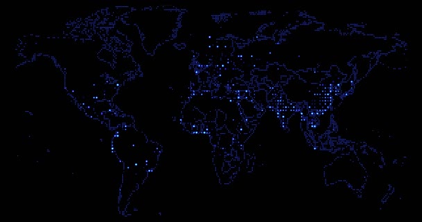 Карта Світу Синій Градієнт Привів Піксель Позаефектному Русі Чорному Фоні — стокове відео