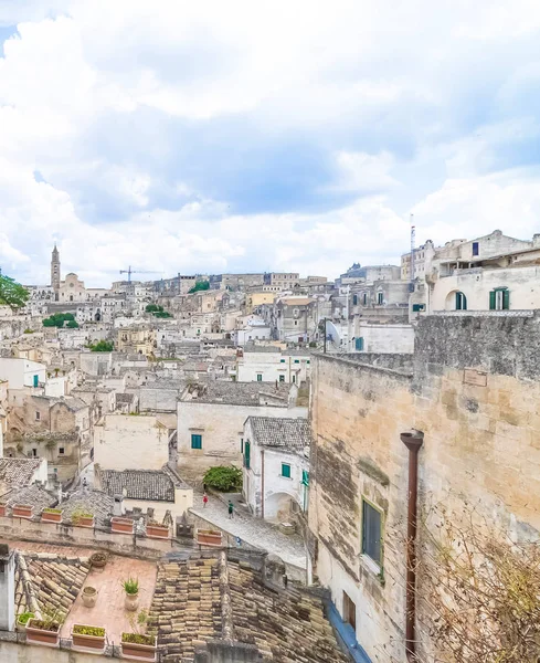 Panoramablick Auf Typische Steine Sassi Matera Und Kirche Von Matera — Stockfoto