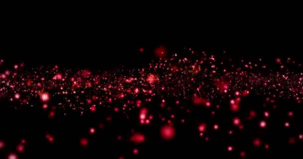 Weihnachten rotes Licht Glanz fließt in Horizont Teilchen bokeh loopable auf schwarzem Hintergrund, Feiertag Gratulationsgruß Party — Stockvideo