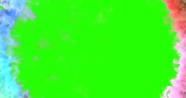 Abstracto multi-color polvo círculo colorido salpicadura movimiento salpicadura fluyendo polvo en croma clave pantalla verde fondo, vacaciones — Vídeos de Stock