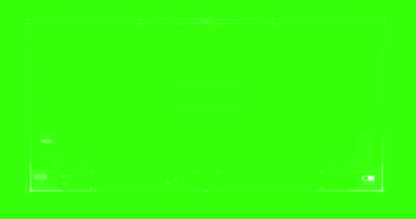 Visor de vídeo de la vista de la cámara del buscador de enfoque con rec led encendido y batería vacía parpadeando, con croma clave verde — Vídeos de Stock