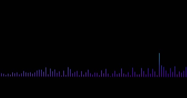Μπλε ψηφιακό ισοσταθμιστή ήχου ηχητικά κύματα σε μαύρο φόντο, στερεοφωνικό ηχητικό σήμα εφέ με κάθετη — Αρχείο Βίντεο
