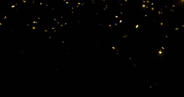 Падаюча золота блискуча фольга конфетті, анімація 3d рух на чорному фоні, свята та свята — стокове відео