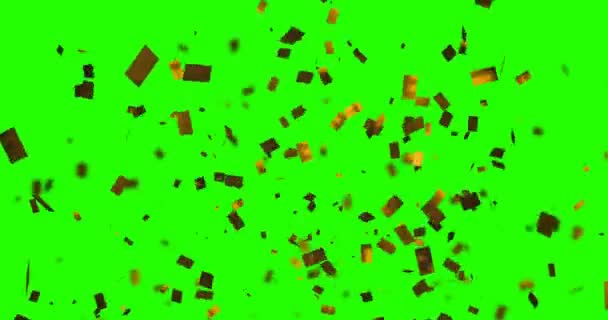 Explosión de la parte inferior de oro brillo papel de purpurina confeti, animación en croma pantalla verde clave fondo, feliz año nuevo vacaciones — Vídeo de stock