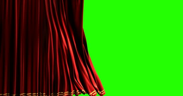 High quality animation perfectly red curtain opening movement background, with chroma key green — Stock Video