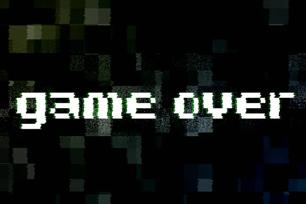 Vintage game over text title on tv screen noise background, with — Stock Photo, Image