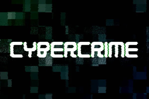 Vintage cybercrime tekst titel op tv scherm lawaai achtergrond, wit — Stockfoto