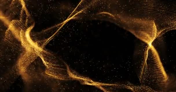 Абстрактная технология трехмерного рендеринга плексус золото-белая динамическая цифровая поверхность на черном фоне, геометрическая форма с белым — стоковое видео