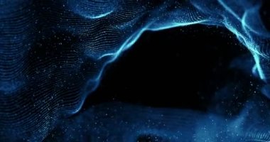 Siyah zemin üzerinde çizgi ve noktalar hareketli soyut mavi geometrik pleksus,