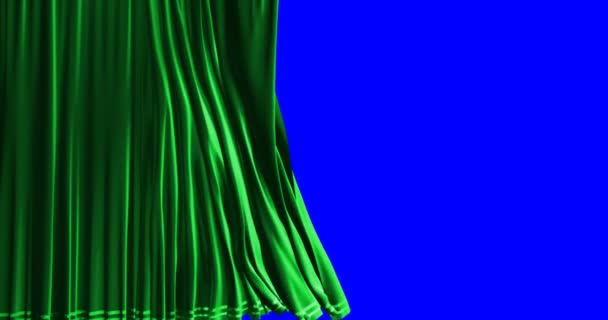 Cerrar fondo de movimiento de la cortina verde, con croma clave azul — Vídeo de stock