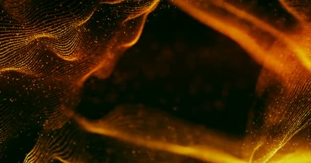 Abstract 3d rendering technologie plexus goud dynamisch digitaal oppervlak op zwarte achtergrond, geometrische vorm met gouden lijnen — Stockvideo