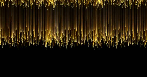 Χριστούγεννα ψηφιακή λάμψη σπινθήρες χρυσά λωρίδες σωματιδίων που ρέει σε μαύρο φόντο, εκδήλωση διακοπών — Αρχείο Βίντεο