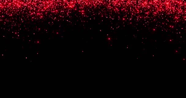 Cascades de paillettes rouges bulles scintillantes particules étoiles sur fond noir, Saint Valentin relation amoureuse événement de vacances — Video