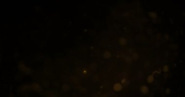 Soyut dairesel altın parıltılı parıltı siyah arka planda akış hareketi, tebrikler yeni mutlu parti.