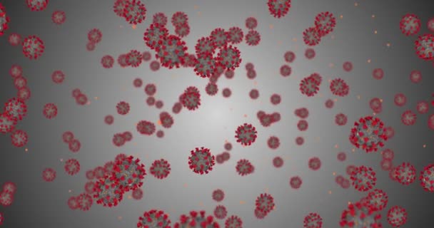 Animación de renderizado 3D, células de coronavirus covid-19 influenza que fluye en gradiente gris, croma key fondo de pantalla verde como — Vídeos de Stock