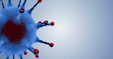 3D canlandırma, mavi koronavirüs hücreleri covid-19 influenza mavi gradyan fon ve krom anahtar yeşil ekran üzerinde akan