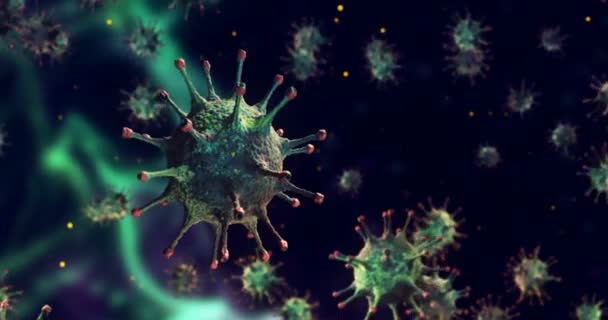 3D rendering animation, multi-color coronavirus cells covid-19 influenza flowing on color plexus gradient background as dangerous — Stock Video