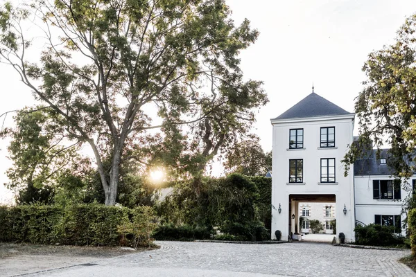 Jardin Près Bâtiment Historique Ville Coucher Soleil — Photo