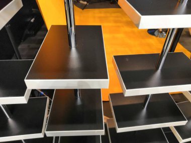 divider of small shelves, reception for interior. a miniature wooden shelf with dust and cobwebs in dramatic light