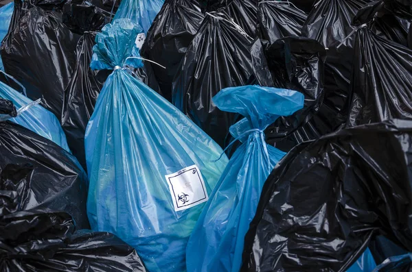 Bolsas Residuos Riesgo Biológico Con Logotipo Adhesivo Residuos Hospitalarios — Foto de Stock