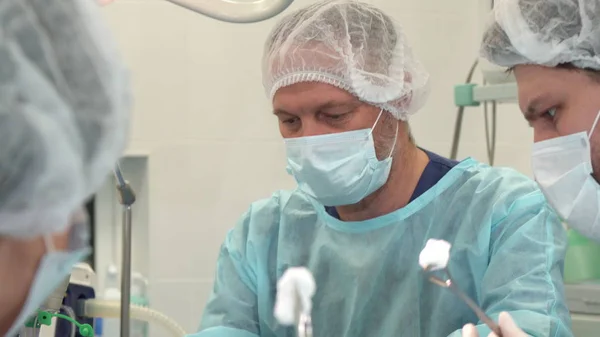 Surgeon operates the patient