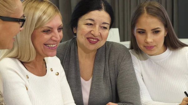 Close up of businesswomen having a meeting at the boardroom — Stock Photo, Image