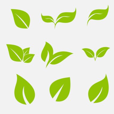 Simgeler ve grafik tasarım düz stilde yeşil yaprakları ile vektör toplama