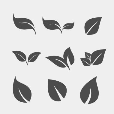 Siyah ağaç yaprak düz simge kümesi