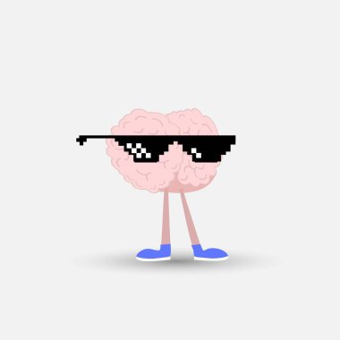 Bir insan beyni pembe renk vektör Illustration. İlham karikatür beyin kavramı. Doodle tarzı. Düz tasarım stili beyin karakter.