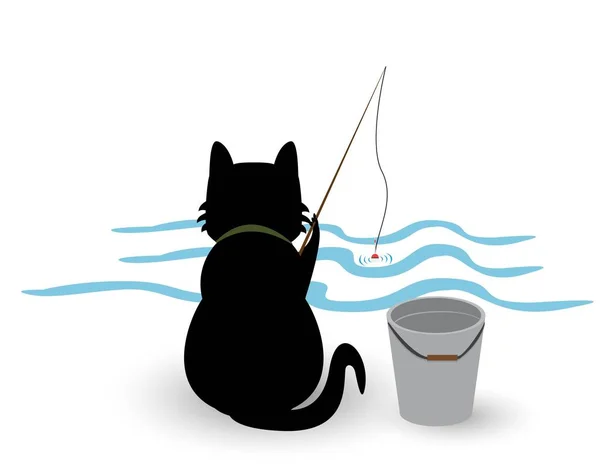 Illust Mídia Gatinho Engraçado Peixe Capturas Pescador Gato —  Vetores de Stock