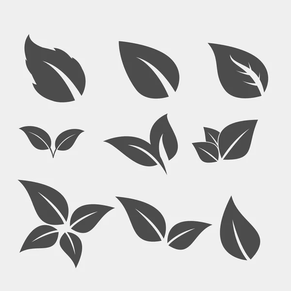 Set Van Zwart Boom Blad Platte Pictogram — Stockvector