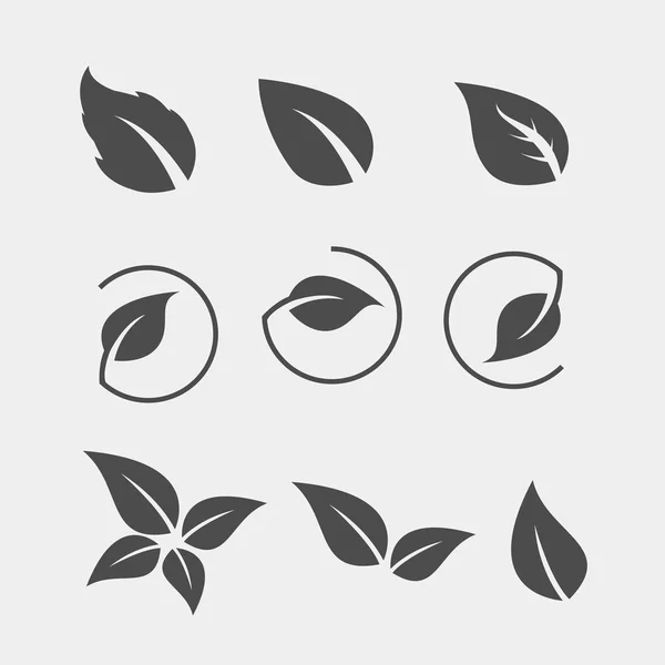 Set Van Zwart Boom Blad Platte Pictogram — Stockvector