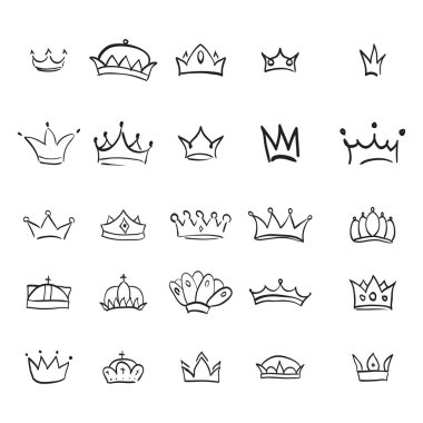 Vektör taç logo. Elle çizilmiş grafiti kroki ve koleksiyonları imzalar. Beyaz arka plan üzerinde izole siyah fırça hat