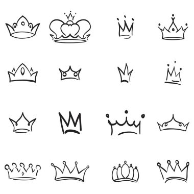 Vektör taç logo. Elle çizilmiş grafiti kroki ve koleksiyonları imzalar. Beyaz arka plan üzerinde izole siyah fırça hat