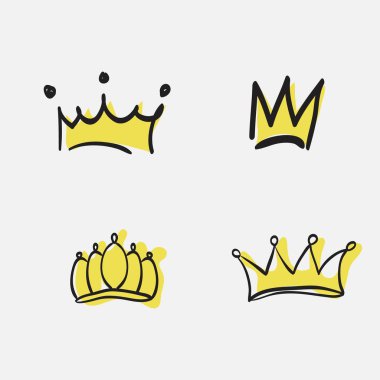 Elle çizilmiş bir grafik modernist elemanı. Royal crown altın. Beyaz arka plan üzerinde izole.