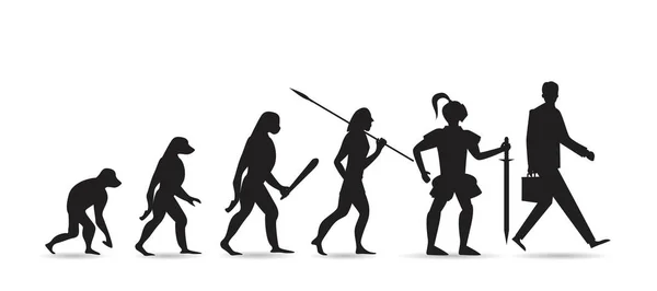 Teorie Evoluce Člověka Siluetu Rozvoj Lidských Zdrojů Opice Moderního Podnikatele — Stockový vektor