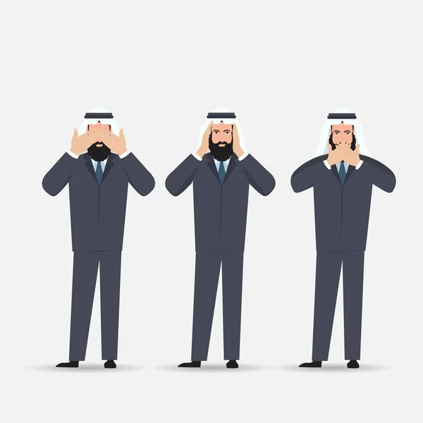 Man Covering Eyes Ears Mouth Hands Looking Three Wise Monkeys — Stock Vector