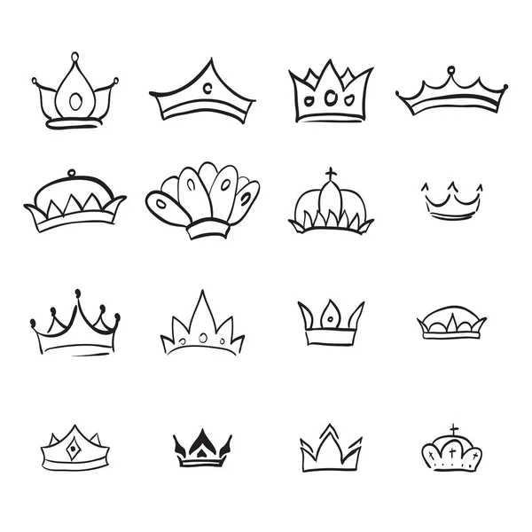 Vector Crown Logo Hand Drawn Graffiti Sketch Signs Collections Black — Stock Vector