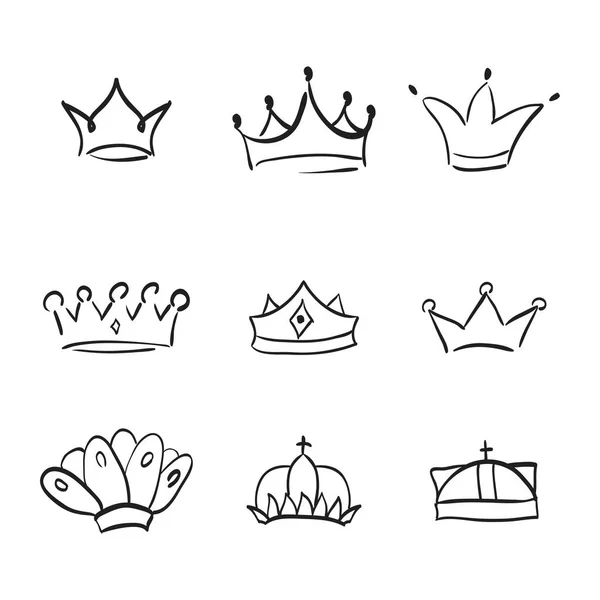 Vector Crown Logo Hand Drawn Graffiti Sketch Signs Collections Black — Stock Vector