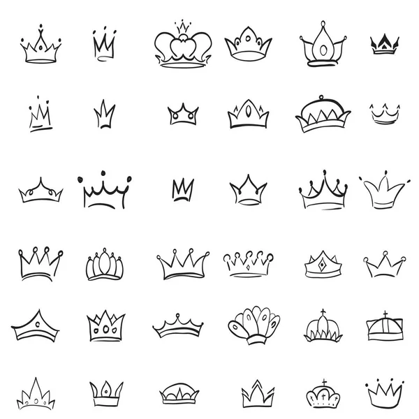 Vector Crown Logo Hand Drawn Graffiti Sketch Signs Collections Black — Stock Vector