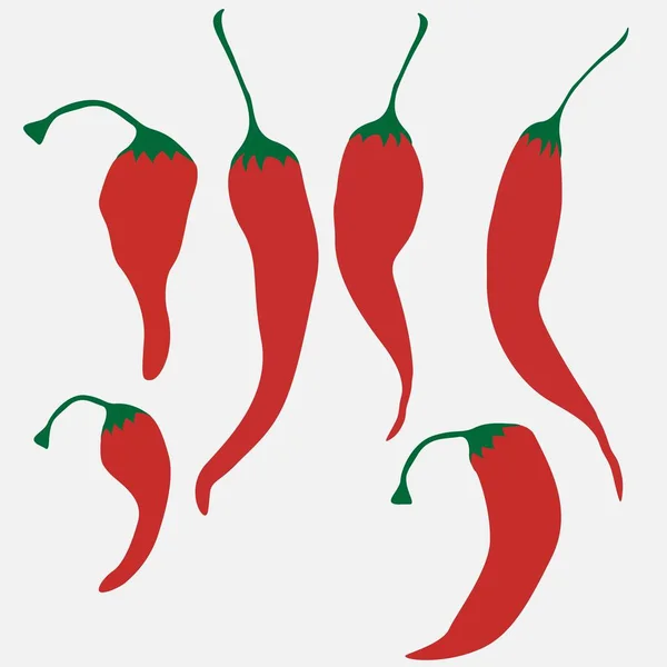 Set Hot Chilli Pepper Isolated White Background — Stock Vector