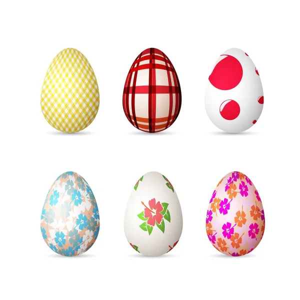 Gerçekçi 3d Paskalya yumurtası resmi ayarlayın. Mutlu Paskalya yumurta Set beyaz arka plan üzerinde izole boyalı — Stok Vektör