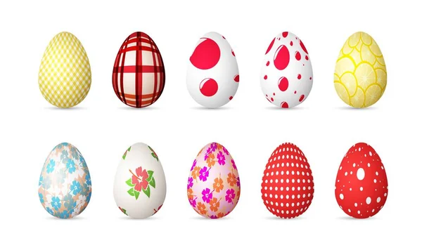 Illustration of Realistic 3D Easter Egg Set. Happy Easter Painted Egg Set Isolated on White Background — Stock Vector