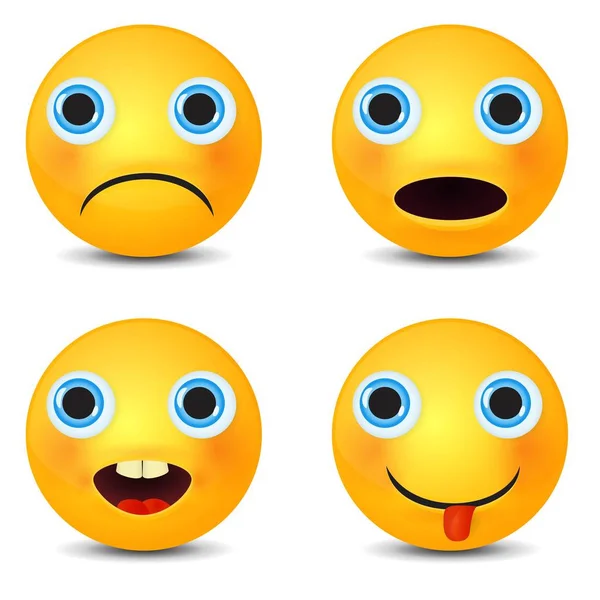 Smiley-Set, lächelndes Emoticon. Gelbes Gesicht mit Emotionen. Gesichtsausdruck. — Stockvektor