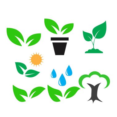 yeşil bitki ve renk simgeleri vektör seti bırakın