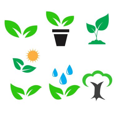 yeşil bitki ve renk simgeleri vektör seti bırakın