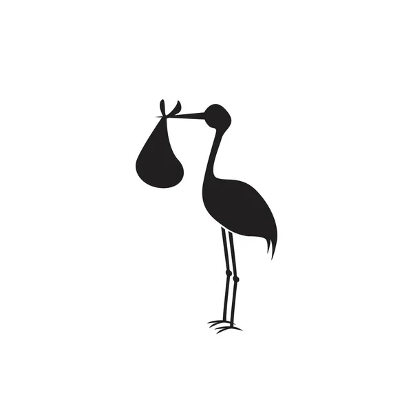 Stork och baby svart på vit bakgrund — Stock vektor